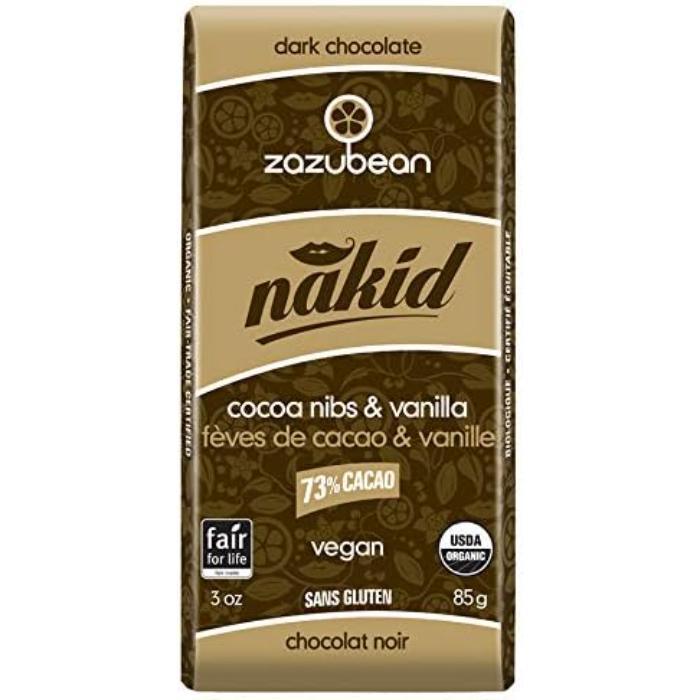 Zazubean - Nakid Dark Chocolate Cocoa Nibs & Vanilla, 85g