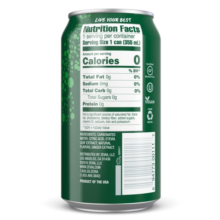Zevia - Zero Calorie Soda Ginger Ale, 6x355ml - back