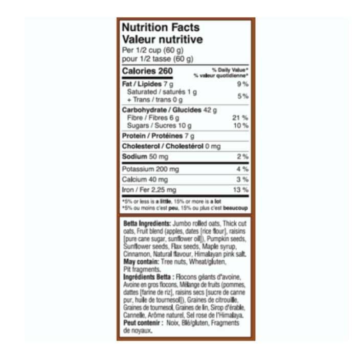 BettaYum - Whole Grain Muesli, 454g - Maple Madness - Nutrition Facts