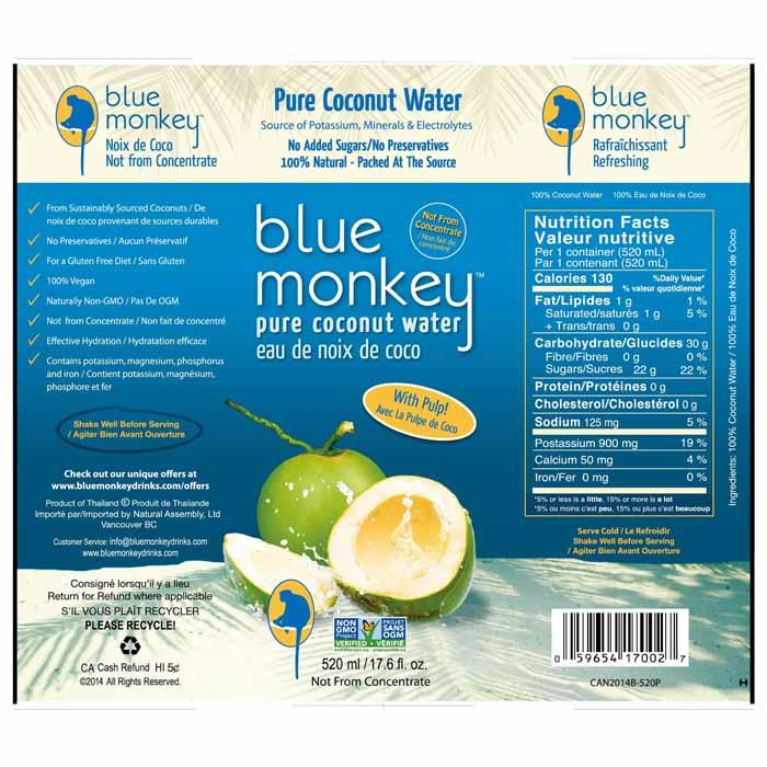 Blue Monkey - Pure Coconut Water with Pulp, 520ml - back
