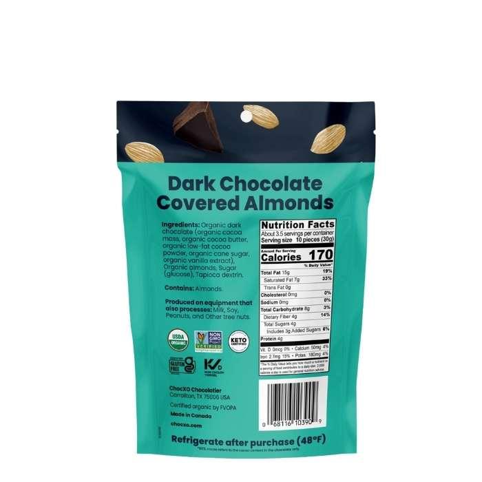 ChocXO - Organic 85% Dark Chocolate Covered Almonds, 100g - Back