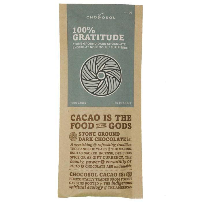 Chocosol - Stone Ground Dark Chocolate Bars 100% Gratitude, 75g