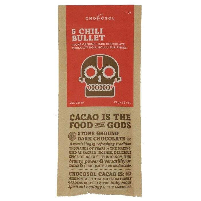 Chocosol - Stone Ground Dark Chocolate Bars Five Chili Bullet, 75g