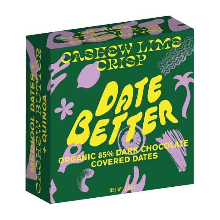 Date Better Snacks - Organic 85% Dark Chocolate Covered Dates Cashew Lime Crisp, 74g