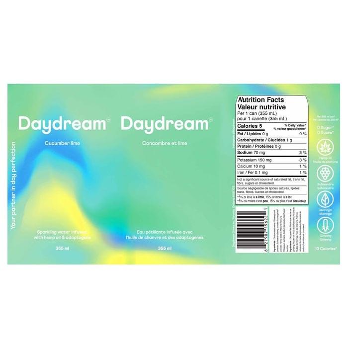 Daydream - Infused Hemp Oil Sparkling Water Cucumber Lime, 355ml - back