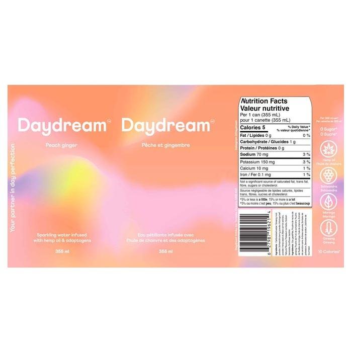 Daydream - Infused Hemp Oil Sparkling Water Peach Ginger, 355ml - back