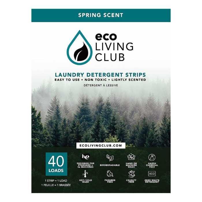 Eco Living Club - Eco Laundry Detergent Strips, Unscented & Hypoallergenic, 40ct - Front