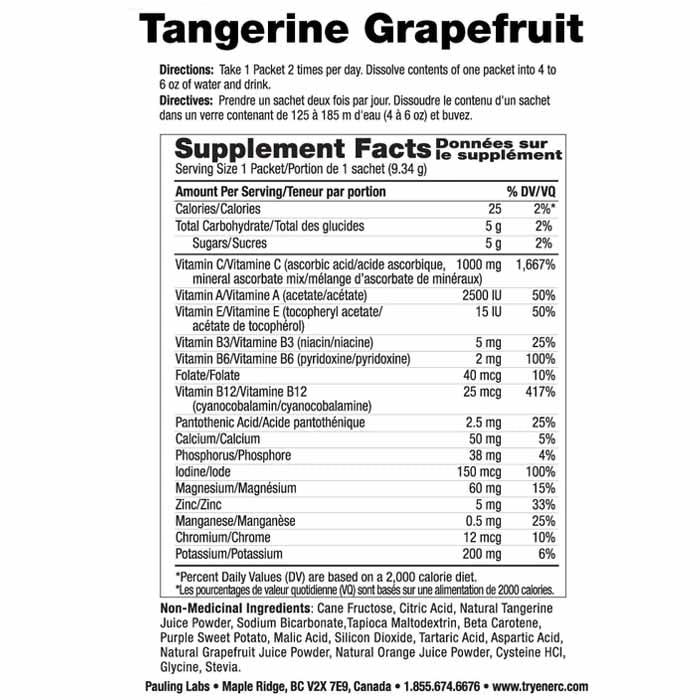 Ener-C - Tangerine and Grapefruit, 30 Sachets - Back