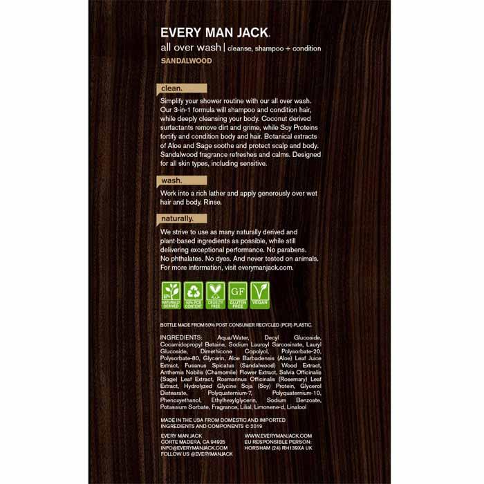 Every Man Jack - 3-in-1 All Over Wash - Sandalwood, 945ml - back