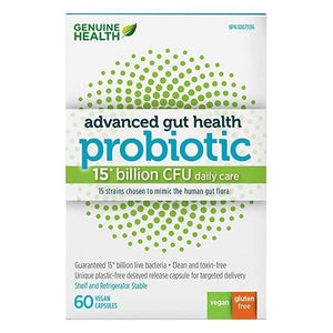 Genuine Health - Advanced Gut Health Probiotics, 15 Billion CFU, 15 Diverse Strains, Vegan Delayed-Release Capsules, 60 Count