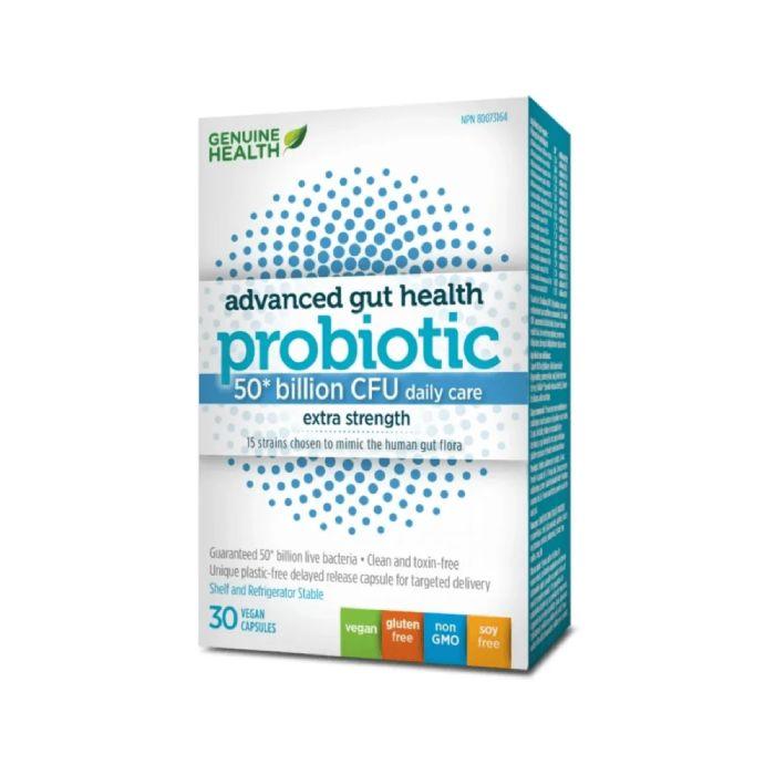 Genuine Health - Advanced Gut Health Probiotics, 50 Billion CFU, 15 Diverse Strains, Vegan Delayed-release Capsules, 30 Count
