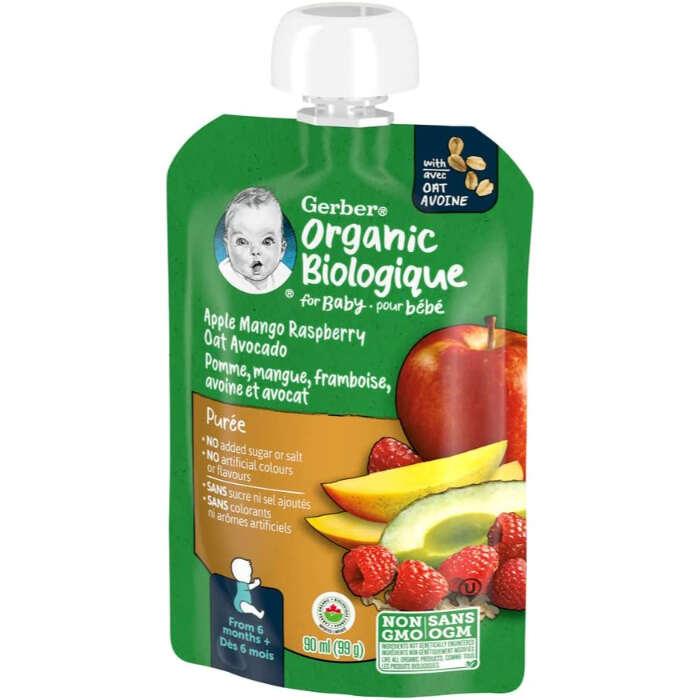 Gerber - Organic Apple Mango Raspberry Avocado Puree, 128ml