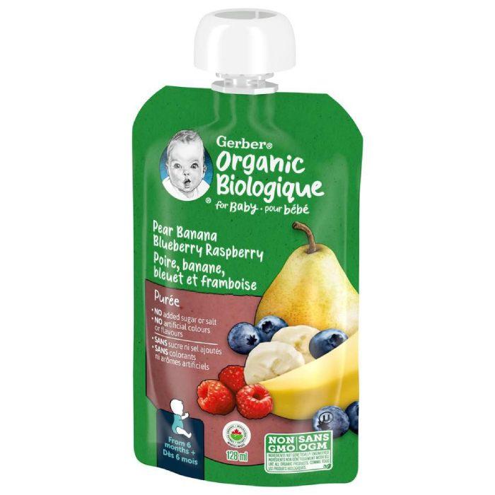 Gerber - Organic Pear Banana Blueberry Raspberry Puree, 128ml