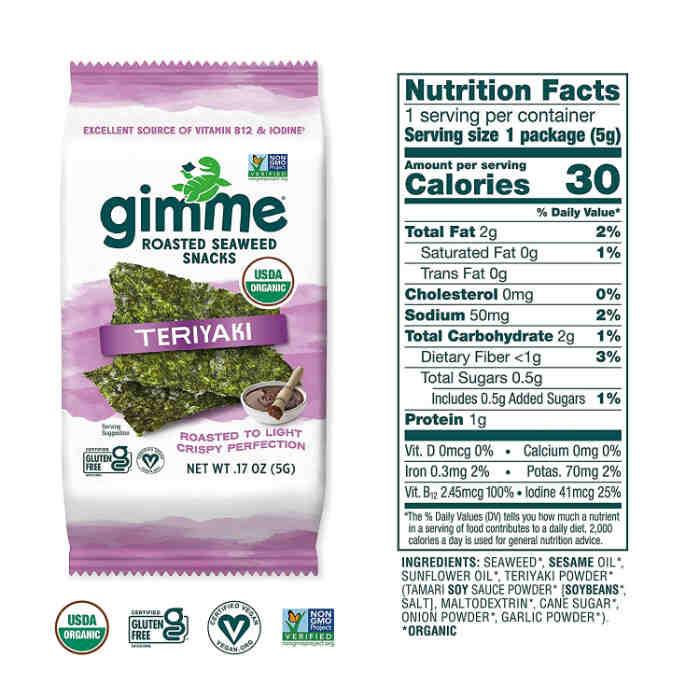 GimMe Organics - Premium Roasted Seaweed Teriyaki 6 Packages x 5 g (30 g), 30g