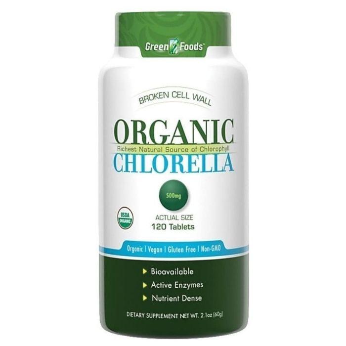 Green Foods - Organic Chlorella 500mg, 120 tablets - front