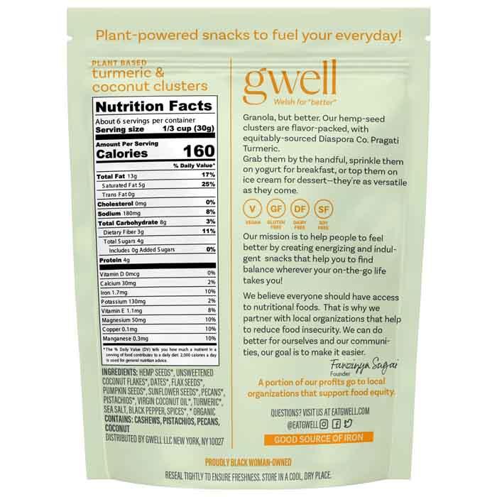 Gwell - Gwellnola Gluten-Free Granola Clusters - Golden Turmeric and Coconut (175g) - back