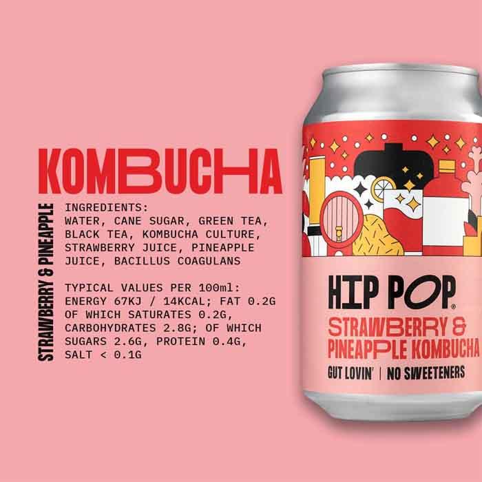 Hip Pop - Kombucha Strawberry Pineapple, 330ml - Back