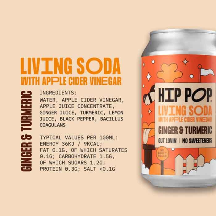 Hip Pop - Living Soda with Apple Cider Vinegar - Ginger & Turmeric, 330ml - back