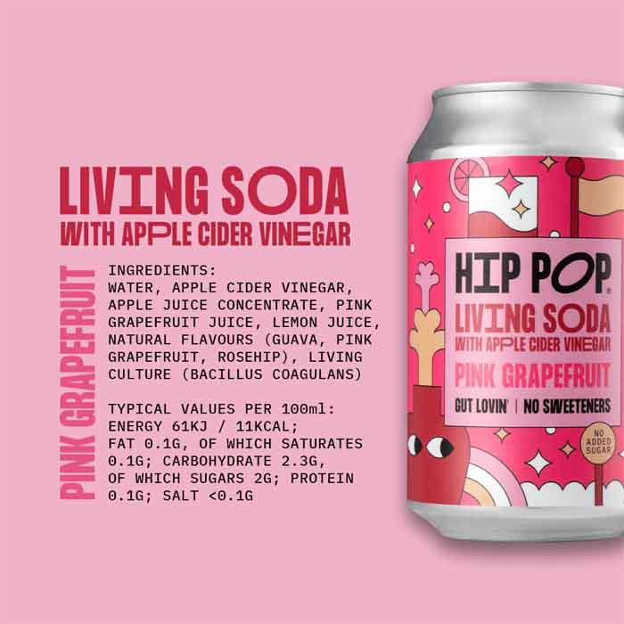 Hip Pop - Living Soda with Apple Cider Vinegar - Pink Grapefruit, 330ml - back