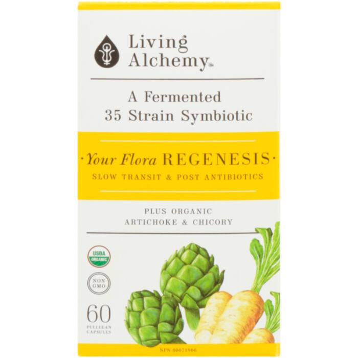 Living Alchemy - Your Flora a Fermented 35 Strain Symbiotic Regenesis, 60 Pullulan Capsules