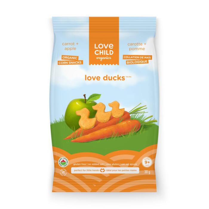 Love Child (Brands) Inc. - Love Child Organics Love Ducks Organic Corn Snacks Carrot + Apple 9+ Months, 30g