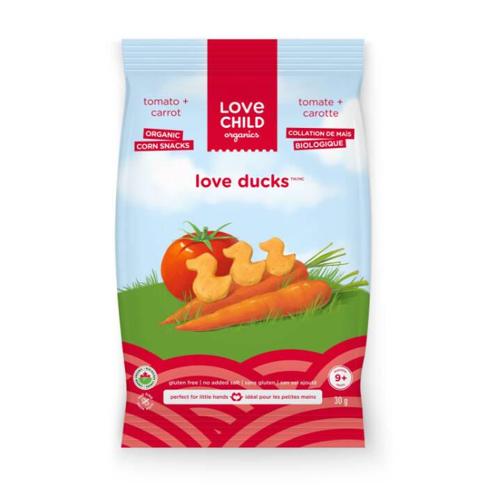 Love Child (Brands) Inc. - Love Child Organics Love Ducks Organic Corn Snacks Tomato + Carrot 9+ Months, 30g