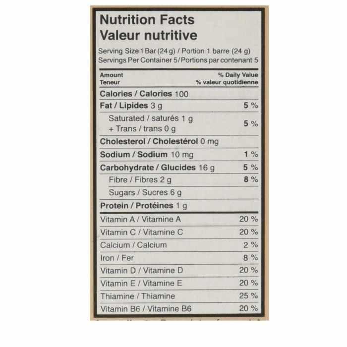 MadeGood - Chocolate Chip Granola Bars, 5x24g  - Nutrition Facts