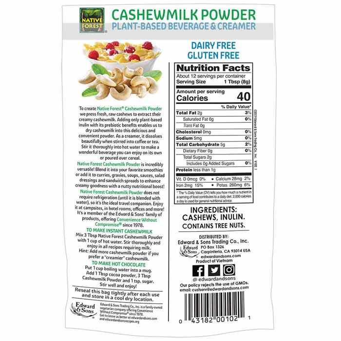 Native Forest® - Dairy Free Cashew Milk Powder, 100g - back