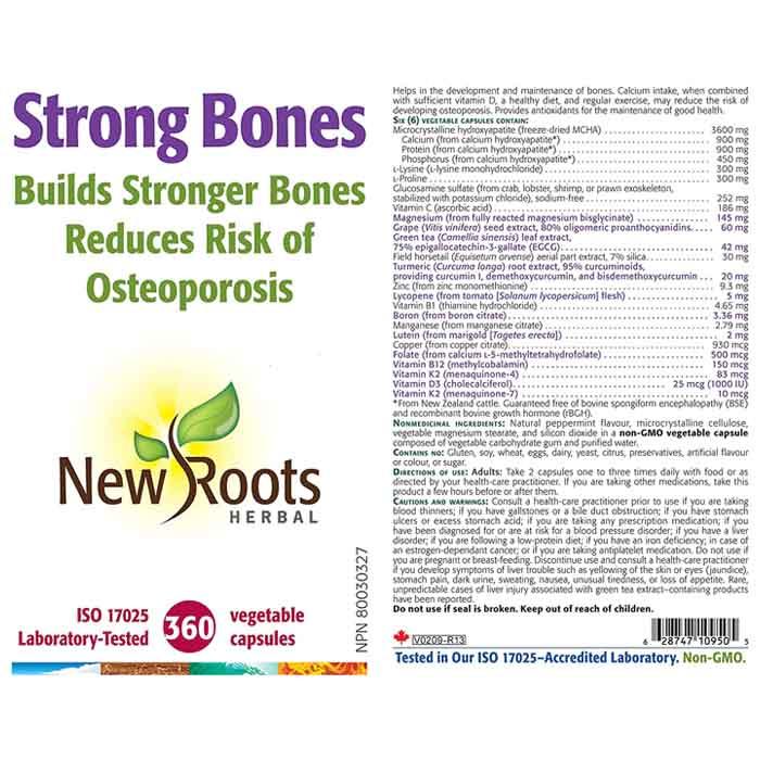 New Roots Herbal Inc. - Strong Bones, 360 Capsules - back