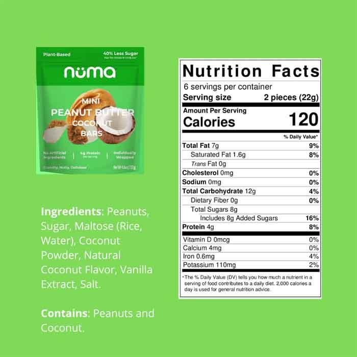 Numa - Mini Peanut Butter Bars - Coconut, 132g - back