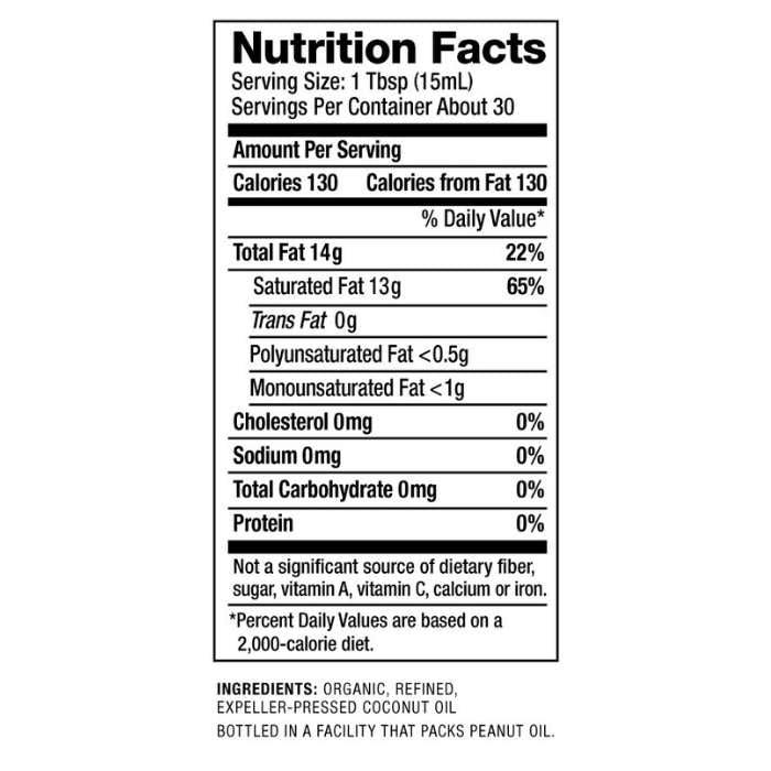 Nutiva - Organic Refined Coconut Oil, 860ml - nutrition facts
