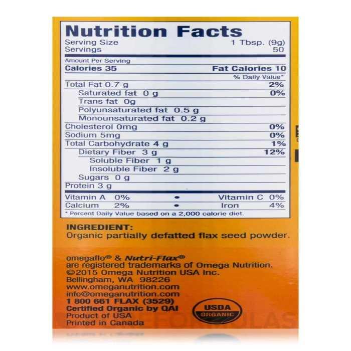 Omega Nutrition - Organic Hi-Lignan Nutri-Flax Seed Powder, 454g facts