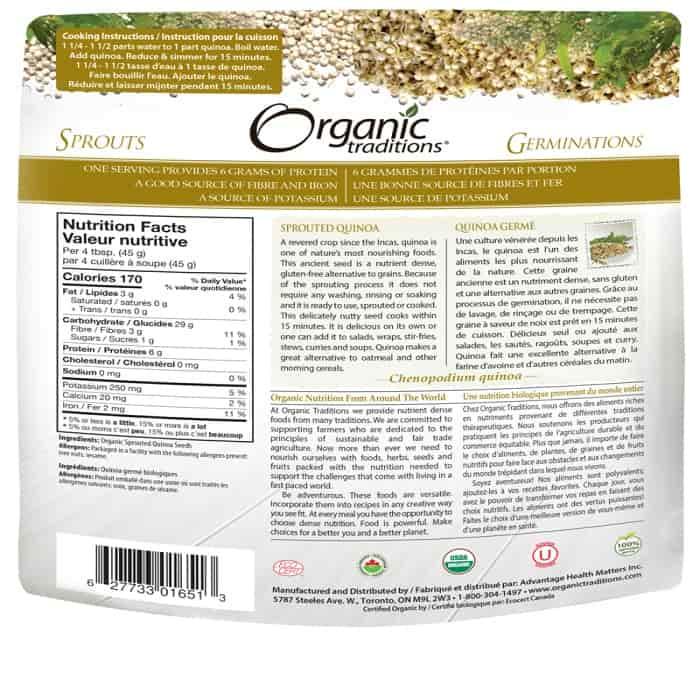 Organic Traditions - Sprouted Quinoa, 340g - back