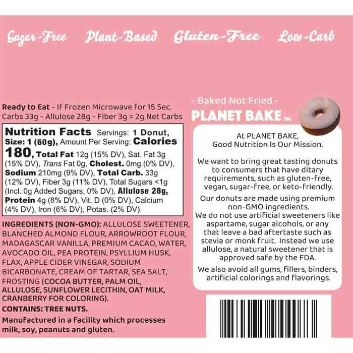 Planet Bake - Sugar-Free Donuts (GF) - Red Velvet Cake, 60g - back