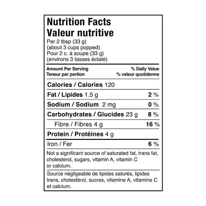 Provisions - Sapphire Popcorn, 400g -  nutrition facts