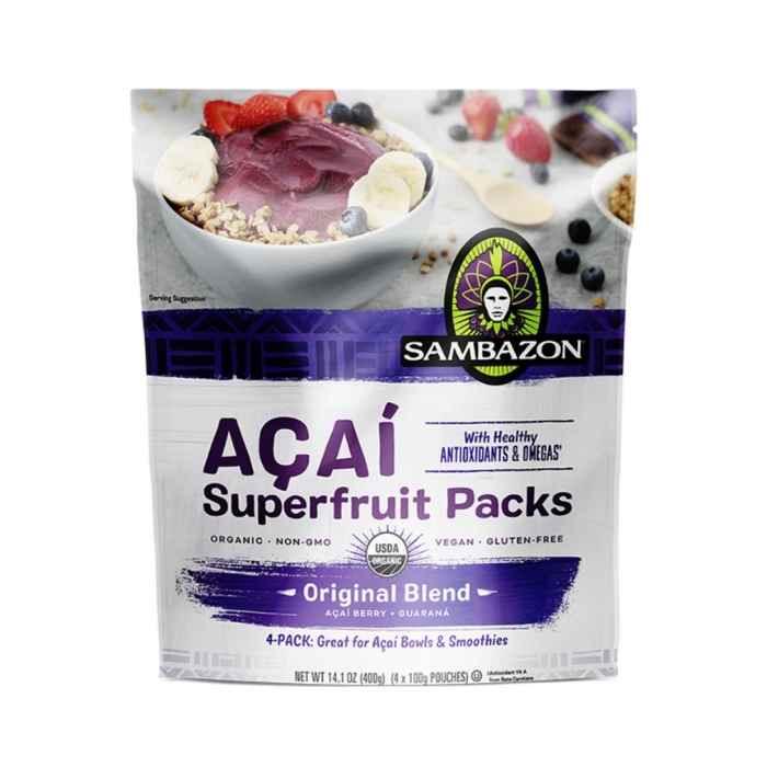 Sambazon - Organic Super Fruit Bags | Acai Berries, 4x100g - Front