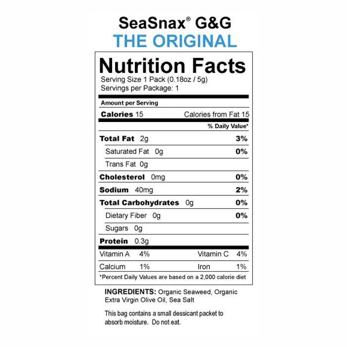 Sea Snax - Premium Roasted Seaweed Snacks Big Grab & Go Olive Oil-Nutrition, 10g
