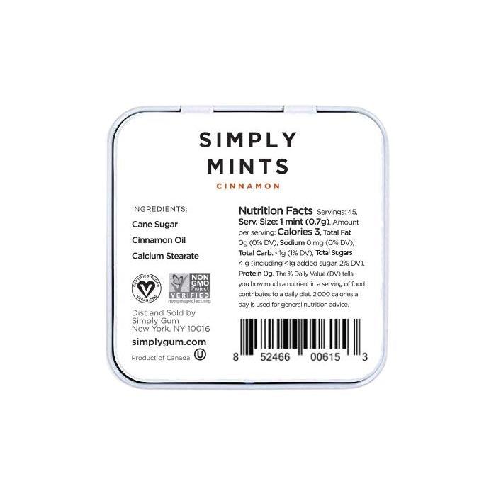 Simply Gum - Simply Natural Mints - Cinnamon, 30g - back