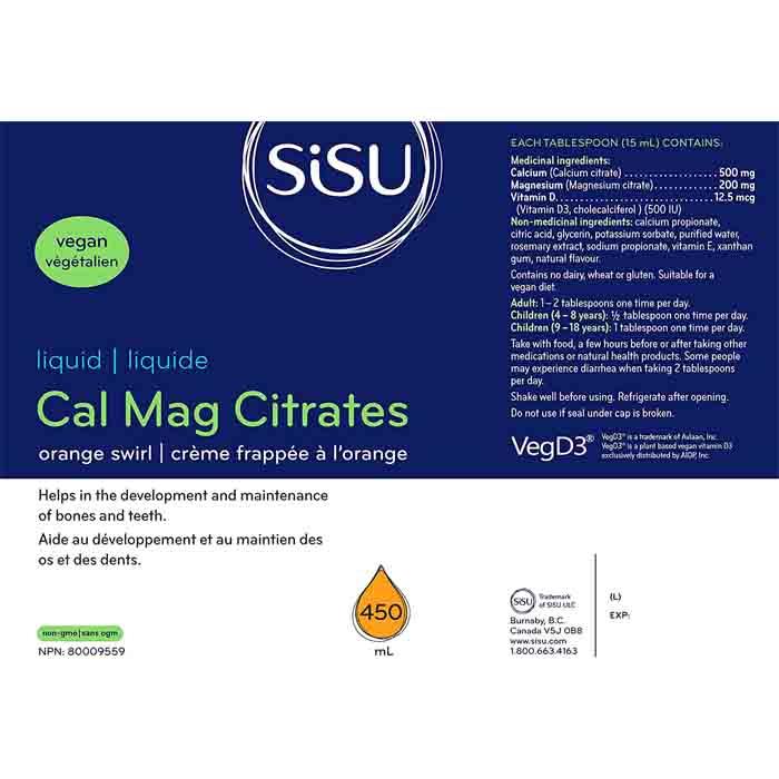 Sisu - Cal Mag Citrates Liquid with D3 - Orange Swirl, 450ml - back