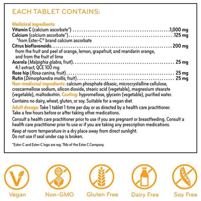 Sisu - Ester-C, 1000mg, 120 Tablets - Back