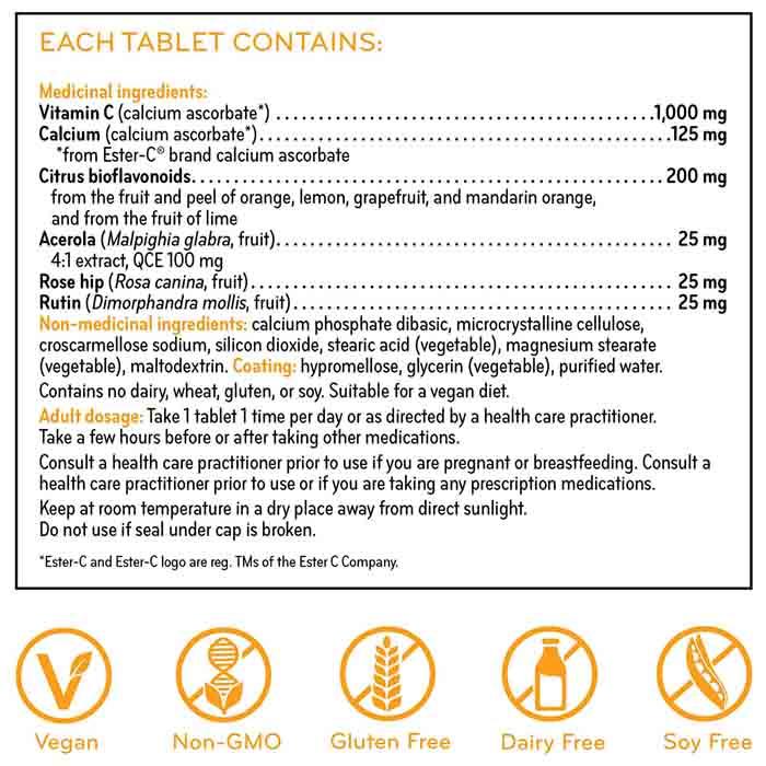 Sisu - Ester-C, 1000mg, 210 Tablets - Back