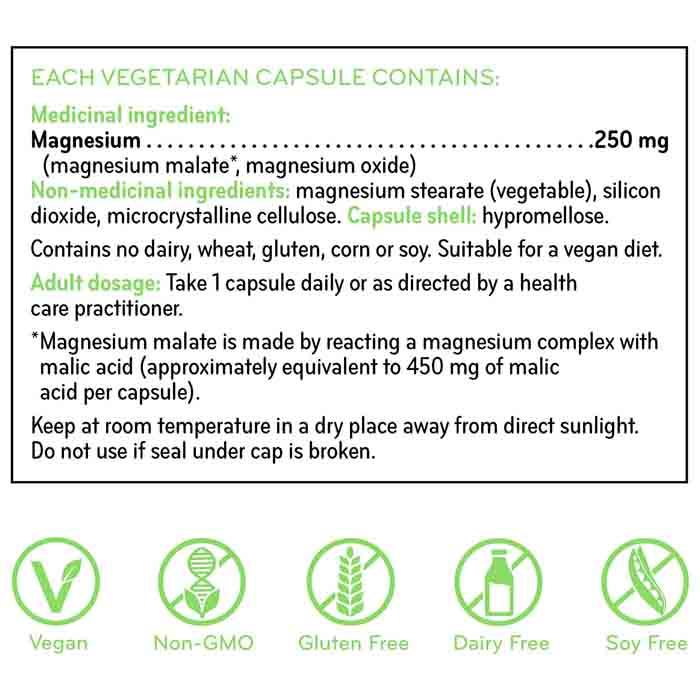 Sisu - Magnesium 250 mg, 200 Capsules - back