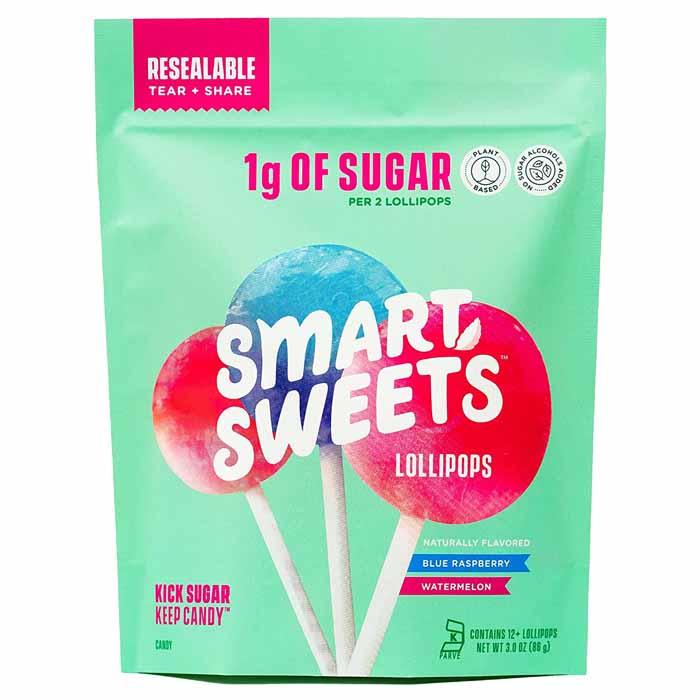 SmartSweets - Watermelon Blue Raspberry Hard Lollipops, 3oz