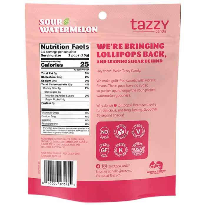 Tazzy Candy - Lollipops - Sour Watermelon, 1.58oz - back