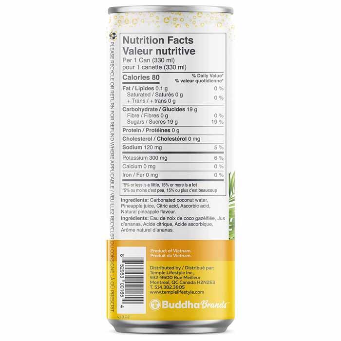 Temple Lifestyle Inc - Thirsty Buddha Sparkling Coconut Water, Pineapple 330ml - Back