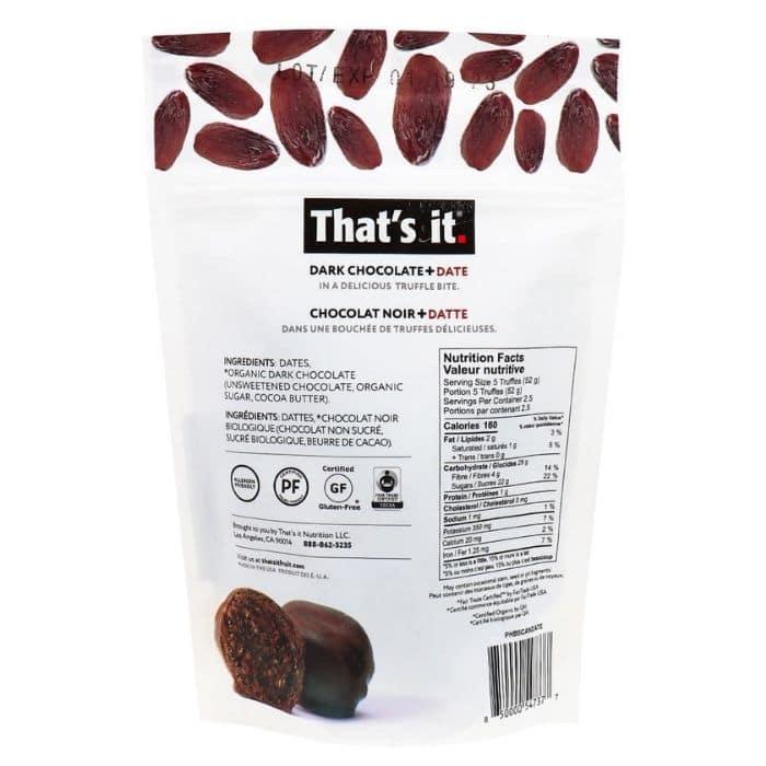 That's it. - Organic Dark Chocolate & Date Truffle Bites, 142g - back