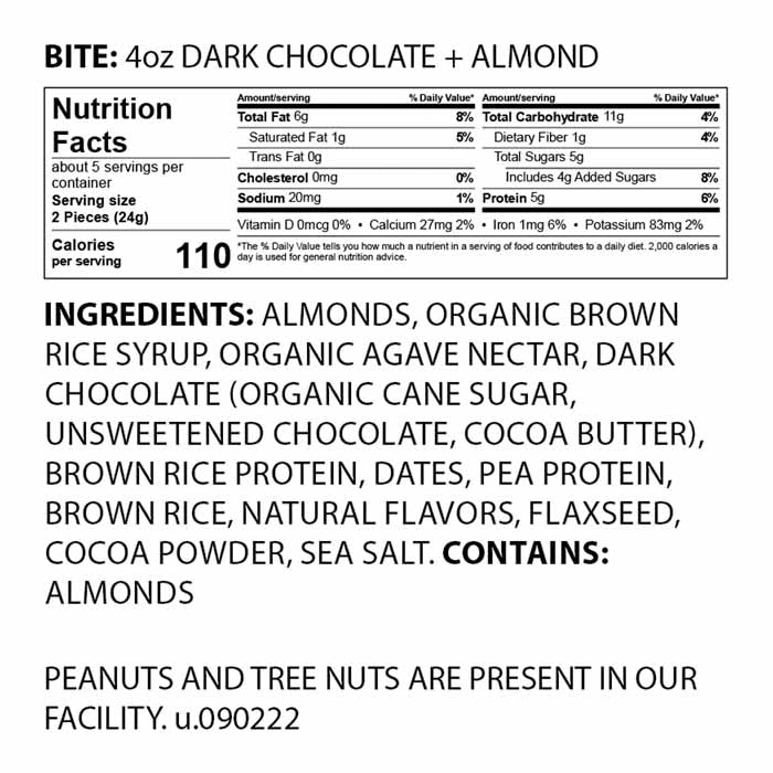 The Gfb - Gluten Free Bites Dark Chocolate, 113g Almond - back