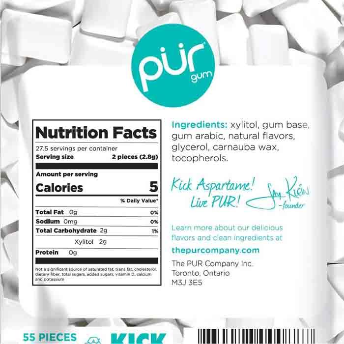 The PUR Company Inc. - Pur Gum Wintergreen Sugar-Free Chewing Gum 55 Pieces, 77g - back