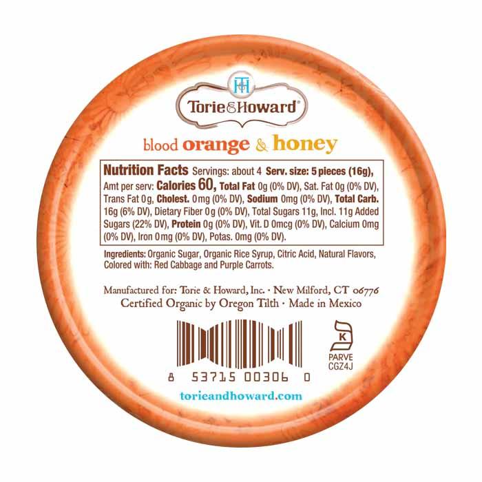 Torie & Howard - Organic Hard Candy - Blood Orange & Honey, 2oz  - back