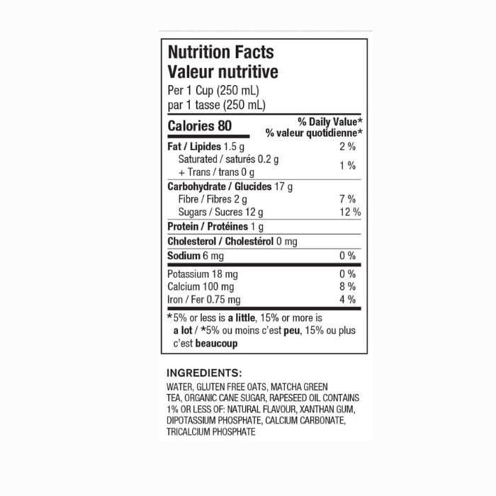 Two Bears - Frothed Matcha Tea Oat Milk Latte, 250ml - nutrition facts